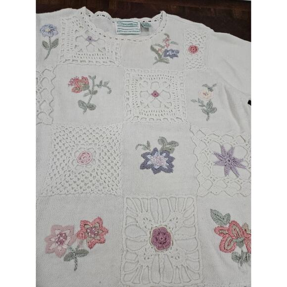 Vintage Shenanigians Embroidered Sweater Short Sleeve White Size M 90s - Picture 4 of 7